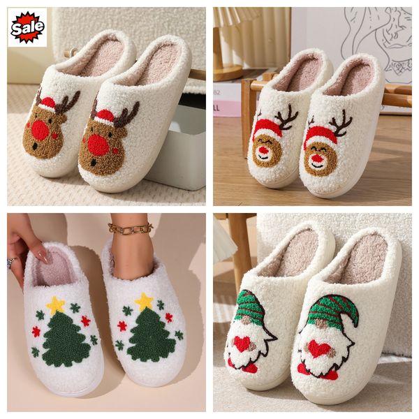 Nouvelle maison confortable mignon dessin animé Santa Claus Winter Coton Slippers for Men Women Couples Coton chaud Slippers Gai Bigsize