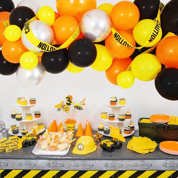 Fournitures de fête de noël paquet de fête à thème de voiture d'ingénierie table de dessert de ballon de décoration d'anniversaire pour enfants