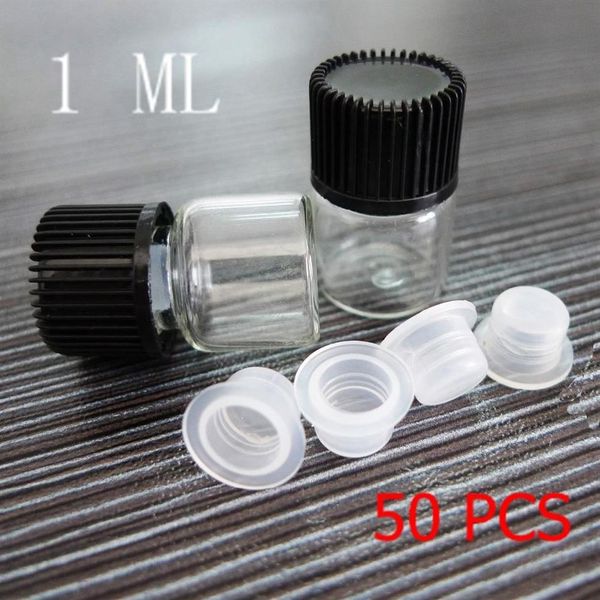 Nouveau à venir 1 ml 50 pièces Mini 16 21mm vide clair souhaitant petites bouteilles en verre flacons avec bouchon à vis noir 225p