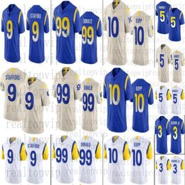 9 Camiseta de fútbol de Matthew Stafford 99 Camisetas de Aaron Donald Cooper Kupp 5 Jalen Ramsey 3 Odell Beckham Jr. Allen Robinson II Jersey azul blanco Camisetas cosidas