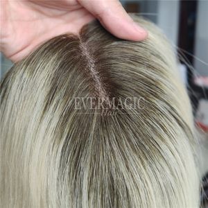 Nieuwe komende blondine met donkere wortelvissenbasis Human Hair Toppers Behandeld Netto Base Clips in stukken voor dunner wordende vrouwen