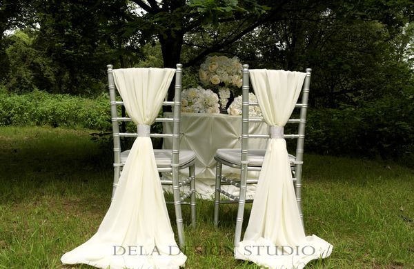 Nouvelle venue cristal ivoire romantique en mousseline de soie belle livraison gratuite fournitures de mariage décorations chaise ceintures chaise couvre