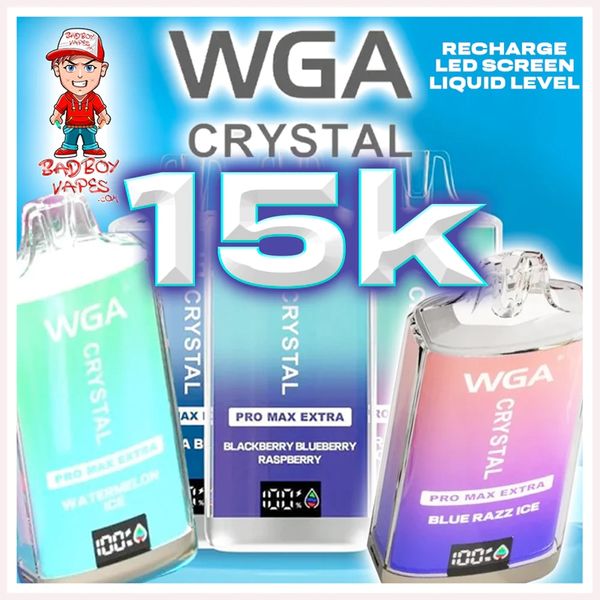 Nouveau Crystal Wga Pro Max Extra 15000 15k Puffs Disposable E Vape Pen-Style-e-Cigarette 12k 15k 20k Puff Bar 5% Nicotine 25 ml Écran d'affichage préfabillé E Cigarette