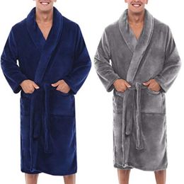 Nouveaux hommes hiver chaud peluche peignoir mâle intérieur maison douche vêtements hommes longue robe de sommeil manteau Peignoir Homme 201111