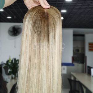 Nouveau Stock à venir Balayage Ombre Blonde couleur morceaux de cheveux humains Toppers Mono avec Base de trame ouverte pour la perte de cheveux amincissant les femmes
