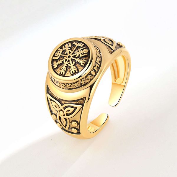 Anillo abierto para hombre con símbolo vikingo Punk personalizado a la moda con Logo de brújula nuevo