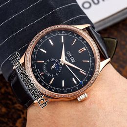 Nieuwe complicaties 5320 Automatische Maanfase Daydate Herenhorloge Rose Gold Diamond Bezle Black Dial Stick Markers Lederen TimeZonewatch E83A1