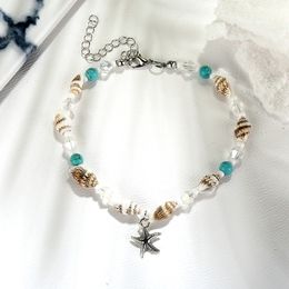Nieuwe Conch Mizhu Yoga Foot Chain Armband Strand Starfish Pendant Shell Crystal Bead Foot Jewelry WL761