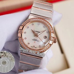 Nieuw sterrenbeeld 123.25.27.20.55.005 Ladies Watches Conch Dial Japan NH05 Automatische Womens Watch Diamond Bezel Two Tone Rose Gold Bracelet Hellowatch