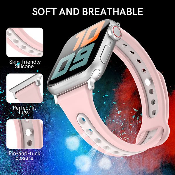 Nueva correa de reloj de silicona de color de contraste Reemplazo deportivo para Apple Watch 7 Series Band iWatch 40mm 38mm