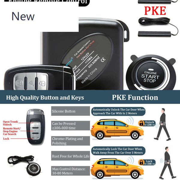 Nouveau contrôle PKE Car Keyless Entry Moteur Système d'alarme de démarrage Bouton Putch Butter Remote Stop Auto