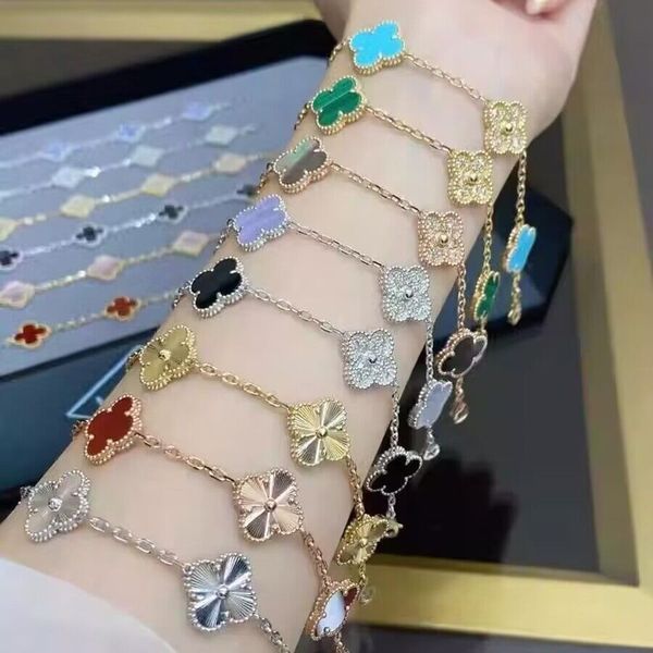 Nouveau Cool 18k 4/4 Feuilles Trèfle Designer Bracelet Blanc Rouge Bleu Agate Coquille Nacre Bracelets De Charme Plaqué Or Mariage Femme Bijoux De Mode