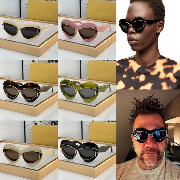 Nuevas gafas de sol geniales con forma de ojo de gato, montura doble, moda para mujer, foto de calle, diseñador, gafas de sol de aviador, moda retro, gafas de vacaciones de metal Lw40119i con caja