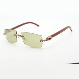 Nuevas y geniales gafas de sol 3524031 con ramo de diamantes azules y patas de madera originales naturales, lentes de corte de 57 mm