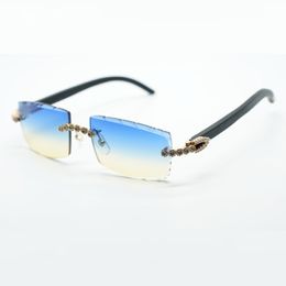 Nouvelles lunettes de soleil cool 3524031 avec bouquet bleu et pieds en bois noir naturel lentille coupée de 57 mm
