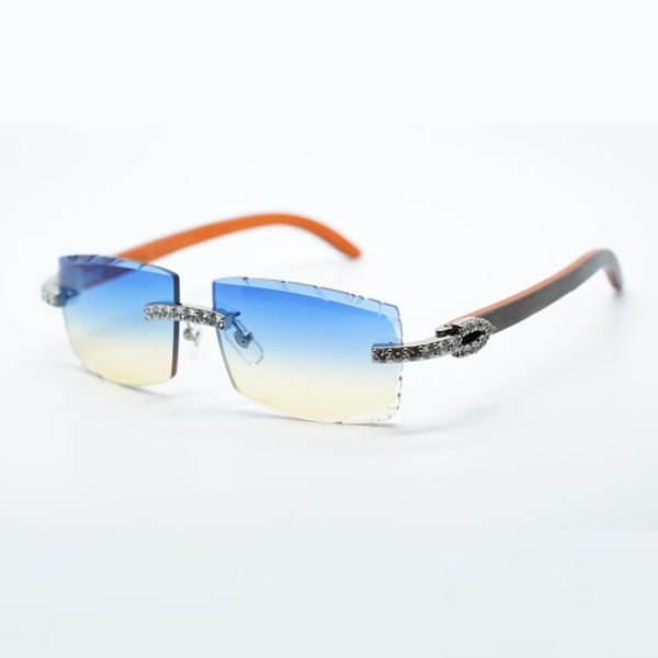 Nouvelles lunettes de soleil cool 3524031 avec diamant XL et pieds en bois orange naturel, verres coupés de 57 mm