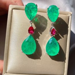 NUEVA Cooper paraiba Turmaline esmeralda Gemstone Big Drop Pendientes para mujeres Cóctel Fine Jewelry Giift