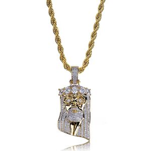 Nieuwe koperen goudkleur vergulde ijs uit Jezus gezicht hanger ketting ketting micro pave cz stenen hiphop bling sieraden252s