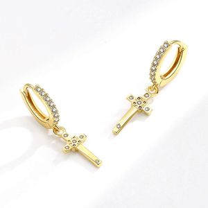 Nieuwe koperen ingelegde zirkoon kruis conische oorclip oorbellen in Koreaanse stijl sieraden