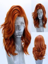 Nouveau cuivre rouge auburn couleur courte vague de corps Bob perruques couleur orange synthétique dentelle avant perruque pour les femmes avec Part1668769