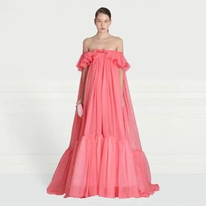 Nieuwe koraalrode avondjurk 2024 off-shoulder chiffon outfit dames prom party formele toga zwangerschapskleding vestidos de feest robe de soiree