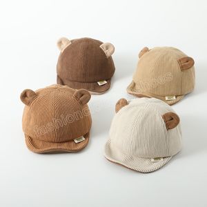 Chapeau de bébé en velours côtelé, couleur unie, casquette de Baseball réglable avec oreilles d'ours mignon, chapeaux de soleil pour nouveau-né, garçon et fille, hiver et printemps, nouvelle collection