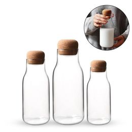 Bouteille en verre de liège résistante à la chaleur, bouteille de jus de lait, boîte de stockage transparente, réservoir de stockage de café scellé Drop228C
