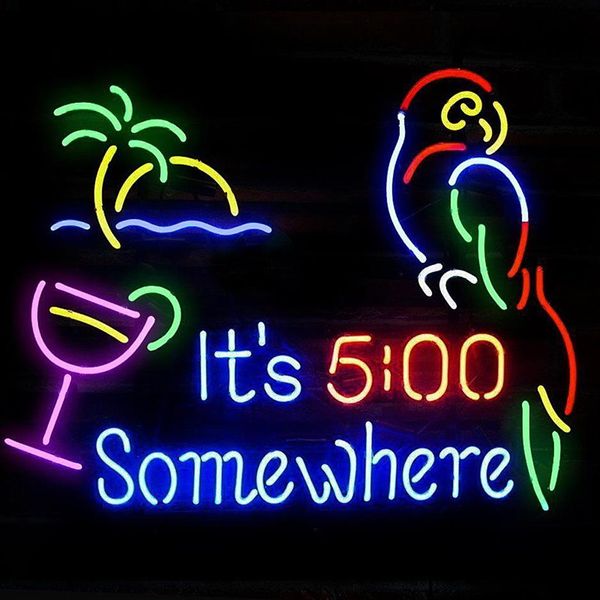 New Corona It's 5 O'clock Somewhere Extra Parrot Bird Left Palm Tree Beer Letrero de luz de neón 24''x20''185n