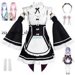 Nouveau cosplay Costumes d'anime RAM / REM Playage de rôle Re Zero Kara Hajimeru Isekai Seikatsu Long Wig pour s'habiller en tant que fête d'actrice principale Set Anime Maid Dressc 306