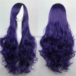 Nouveau Cosplay belle longue violet mixte cheveux bouclés femmes perruque