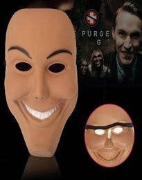 Nuevo cosplay The Purge Smiling Face Mask Festival Festival Fiest Halloween Mascarada de máscaras de cabeza completa enteros para adultos máscara lO2749569