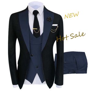 NIEUWE Kostuum Homme Populaire Kleding Luxe Party Stage Heren Pak GroomsMen Normale Fit Tuxedo 3 Peice Set Jas + Broek + Vest X0909