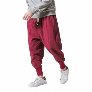 Nouveau pantalon en lin Cott hommes noir rouge décontracté Joggers Hip Hop Streetwear surdimensionné 4XL Baggy pantalon à entrejambe hommes pantalon 65RE #