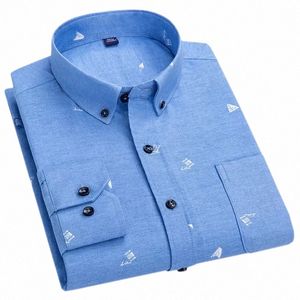 Nouveau Cott Oxford Chemises Pour Homme De Luxe Rayé Floral Imprimé Lg Manches Chemises Causales Fi Printemps Vêtements Élégants Pour Hommes t6uR #
