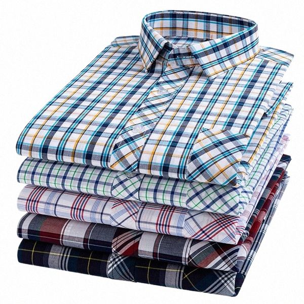 Nouveau Cott Plaid Chemises décontractées pour hommes Lg manches Fi Imprimer Vérifié Coupe régulière Hommes Chemises à carreaux Dr Vêtements quotidiens doux Q5GD #