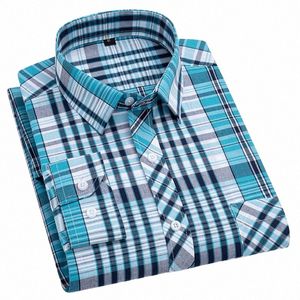 nieuwe Cott Plaid Shirts Voor Man Lg Mouw Enkele Zak Normale Pasvorm Zacht Gemakkelijk Onderhoud Klassieke Dr Casual Shirts Man kleding 25cp #