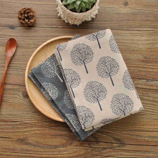 Nouveau Serviette en coton et lin torchon petit arbre motif double set de table 40*30cm éléments esthétiques (juste torchon)