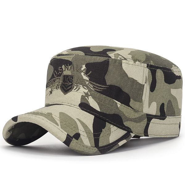 Nouveau coton Camouflage Hommes chapeaux militaires printemps extérieur protection solaire chapeau plat plats réglable entièrement correspondant à l'armée décontractée