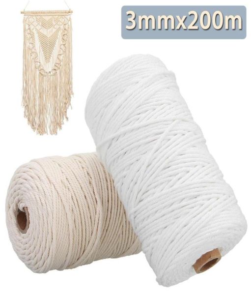 Nueva cuerda de cordón de algodón para manualidades textiles para el hogar, macramé bohemio, cuerda BOHO, accesorios decorativos hechos a mano, 3mm x 200m4284388