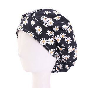 Gorros para el cuidado del cabello con estampado de flores de algodón, gorros de trabajo ajustables, accesorios de moda para enfermera para mujer