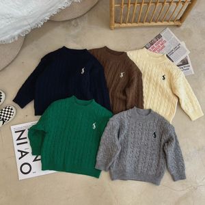 Nuevos suéteres de algodón para niños, suéteres Retro de punto, suéteres de invierno y otoño para niños y niñas, cárdigan con cuello redondo, suéter sólido para niños de 2 a 7T