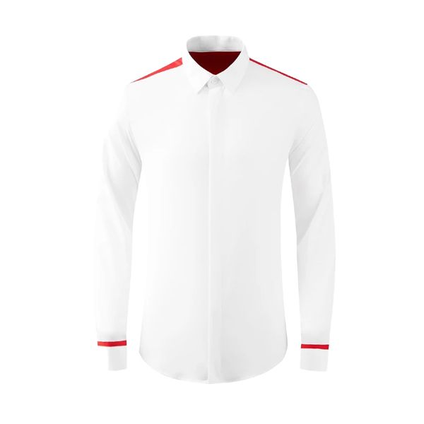 Nouveau coton hommes chemises de luxe à manches longues rouge sangle épissage décontracté hommes chemises habillées mode Slim Fit fête homme chemises 4XL