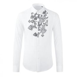 Nieuwe Katoen Herenhemden Hoge Kwaliteit Lange Mouwen Borduurwerk Wit Man Shirts Slim Fit Party Mens Jurk Shirts Camisa Masculina