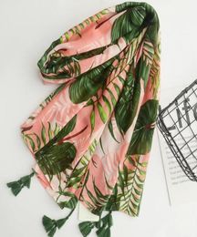 Nouveau coton imprimé feuilles foulards femmes serviette de plage écharpe femme châles Cape plage foulards femmes écharpe plage couverture Wrap Sarong 181601471