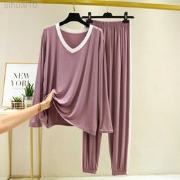 NOUVEAU COTTON PAJAMAS FEMMES AUTOMNES ENTÉRIELLE ENTRÉES HIVERS PIJAMA V COU COUP LONG LONG PAUTS PANTS TOUT PIÈCES DES VOYAGES DES FORTS LORD L220803