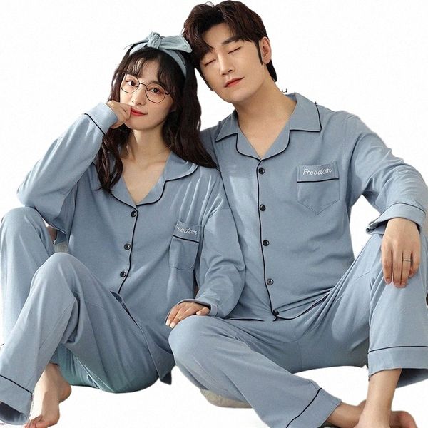 Nouveau Couple Pyjama Printemps Cott Hommes et Femmes Pijamas Lg manches Jeune Fille Accueil Vêtements De Nuit Vêtements De Nuit Ensemble pijama hombre 98fN #