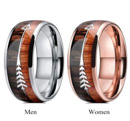 Nouveau couple anneau Men Femmes Tungstten Band de mariage Wood Arrows Inclay Rose Gold Ring For Couple Engagement Promise Jewelry5610048