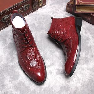 Nouvelles bottes en peau de vache véritable cuir souple bordeaux noir bout pointu respirant motifs Crocodile Oxford chaussures habillées pour hommes bottes