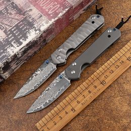 NUEVO CR SEBENZA Cuchillo plegable Pequeño Damasco Hoja de acero TC4 Aleación de titanio Bloqueo de bolsillo EDC Pocket Knives