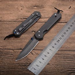 1 Uds. Cuchillo plegable CR de alta calidad hoja de acero de Damasco TC4 mango de aleación de titanio pequeño EDC cuchillos de bolsillo equipo de supervivencia al aire libre